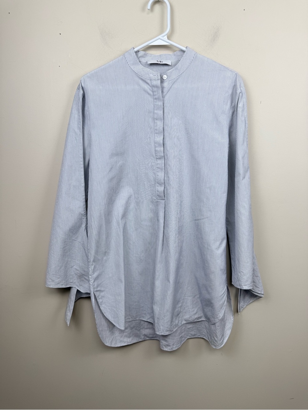 Tibi cotton blue and white pinstripes 3/4 sleeve tunic 8